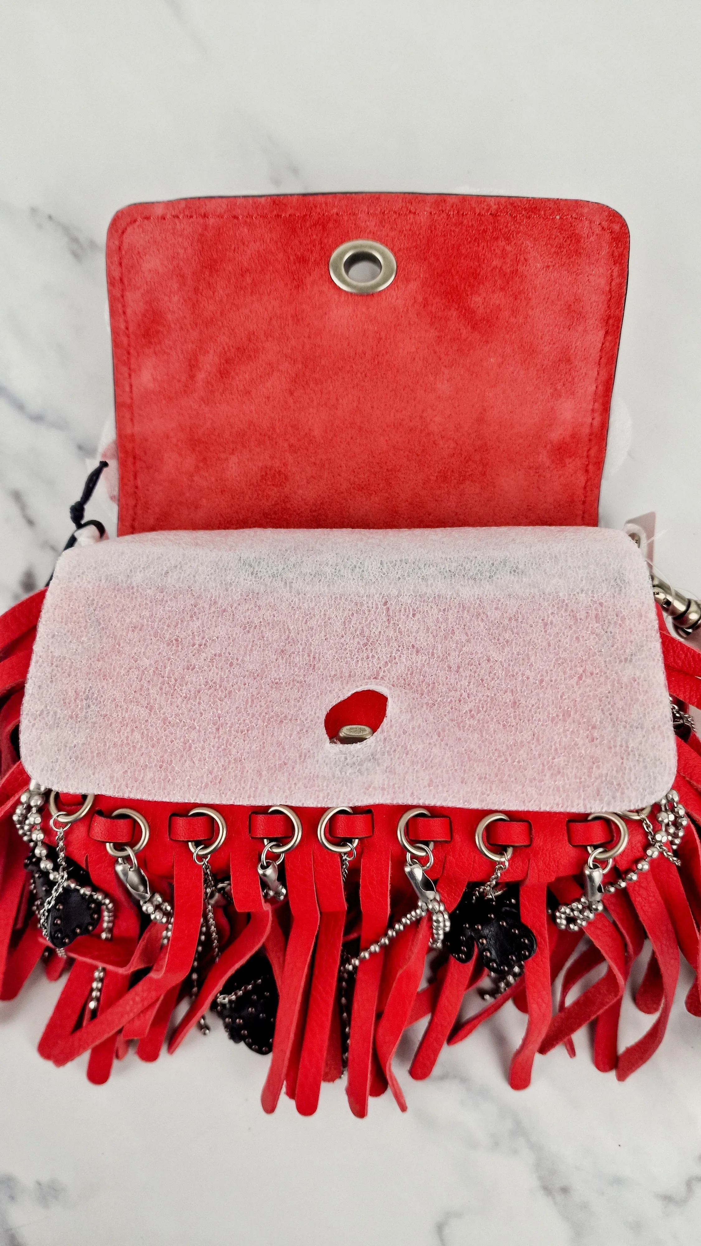 Coach 1941 Dinkier in Vermillion Red with Wild Tea Roses Studs & Fringes - Crossbody Bag Clutch Mini Dinky - Coach 86852