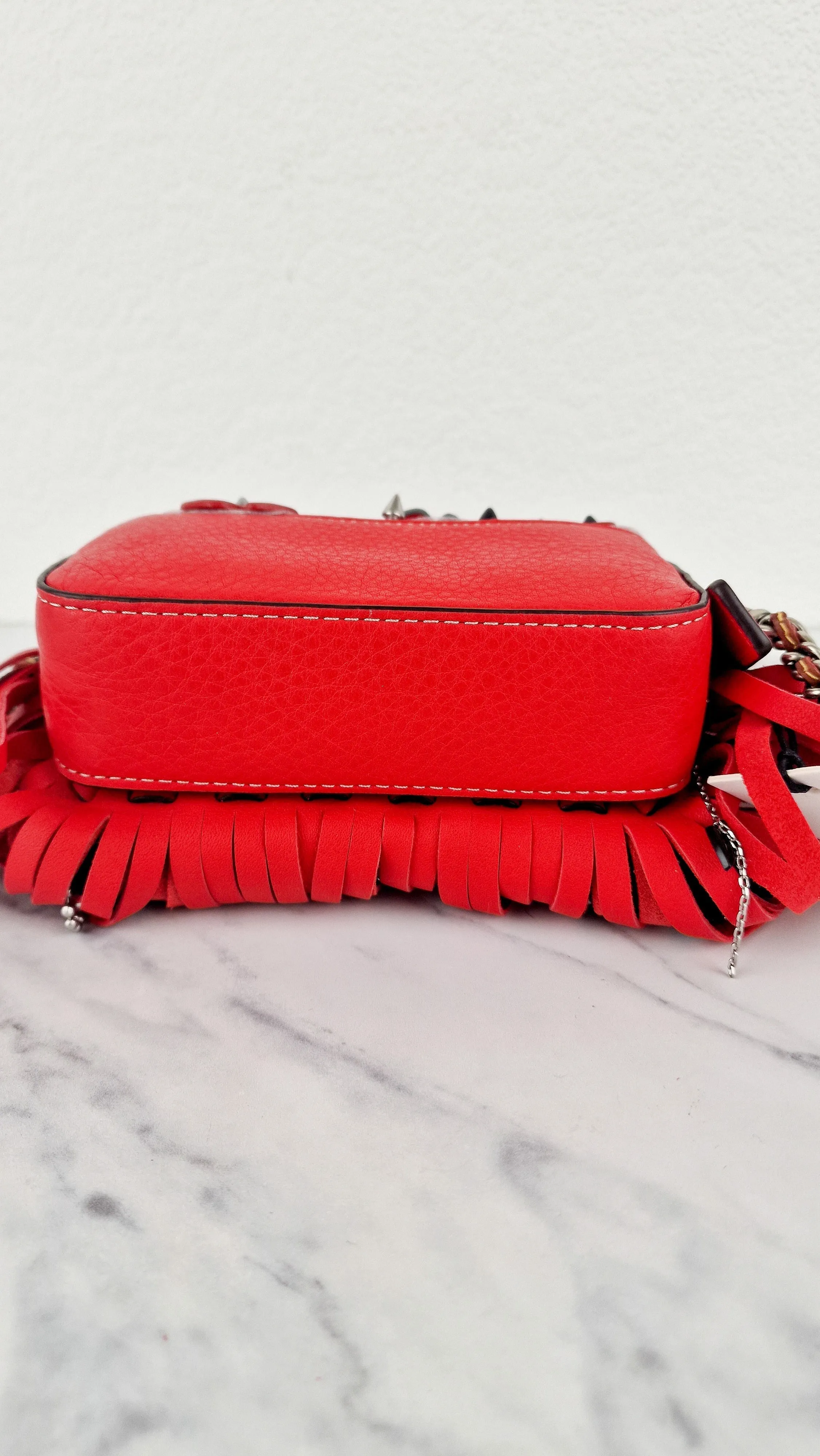 Coach 1941 Dinkier in Vermillion Red with Wild Tea Roses Studs & Fringes - Crossbody Bag Clutch Mini Dinky - Coach 86852