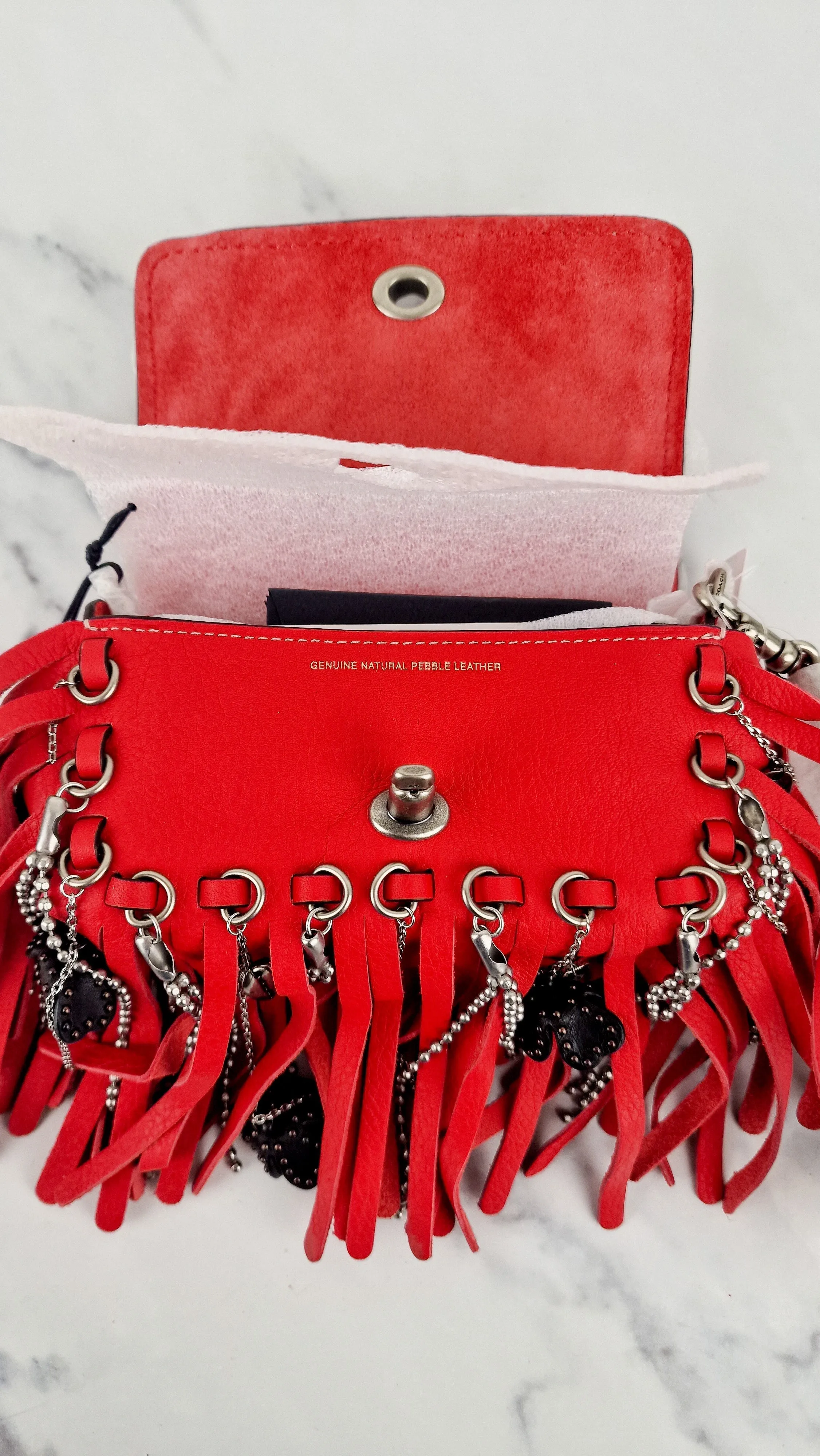 Coach 1941 Dinkier in Vermillion Red with Wild Tea Roses Studs & Fringes - Crossbody Bag Clutch Mini Dinky - Coach 86852