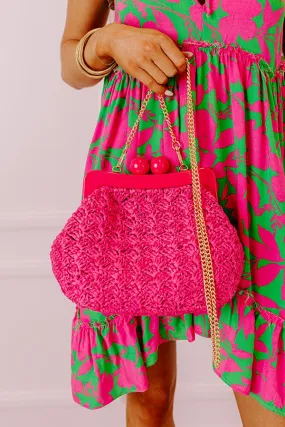 Coastal Canvas Woven Crossbody In Hot Pink