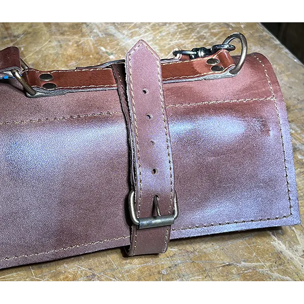 Custom Made Full Grain Leather Tool / Knife Roll with Carry Handle and Shoulder Strap - Rustic Tan