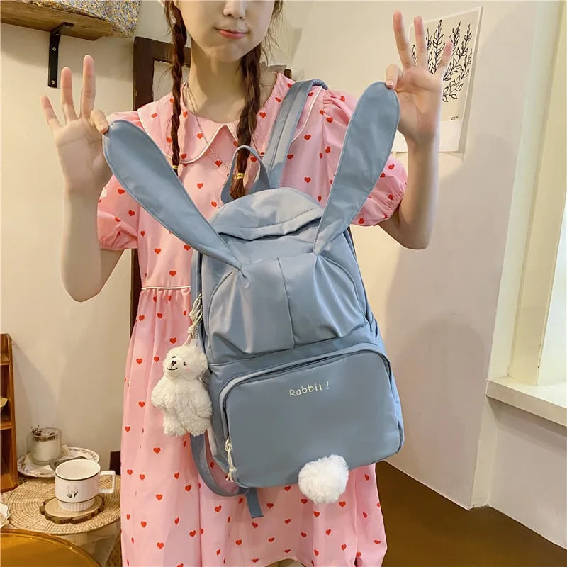 Cute Rabbit Young Girl School Backpack Female Large Capacity Kawaii Back Pack Mochila Pink Women Bagpack Nylon Cartoon Schoolbag