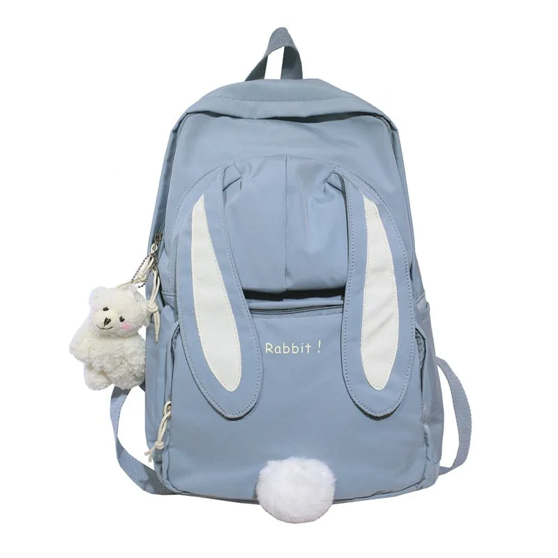 Cute Rabbit Young Girl School Backpack Female Large Capacity Kawaii Back Pack Mochila Pink Women Bagpack Nylon Cartoon Schoolbag