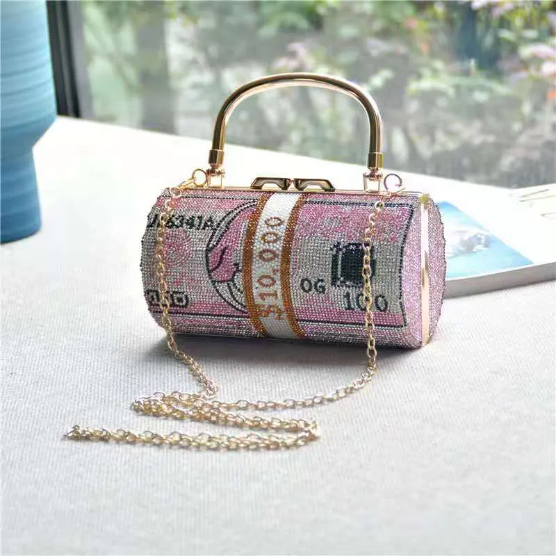 Diamond-studded dollar cylinder bag AB2002