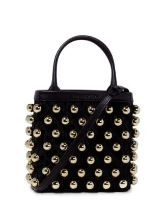 DION MINI STUDDED KNIT HAND BAGS TOTE BLK