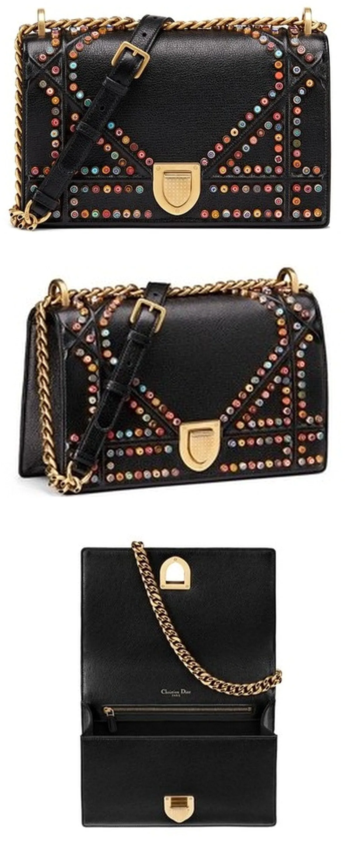 Diorama "Cannage" Motif Studded Bag with Multi-Coloured Murrines