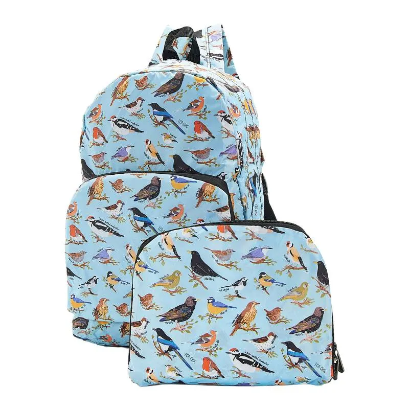 Eco Chic Lightweight Foldable Backpack (Wild Birds Blue)