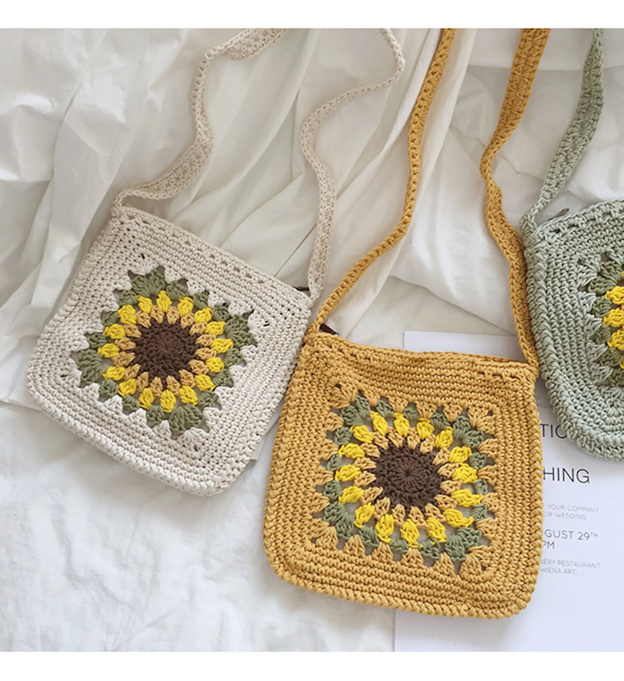 Elena Handbags Handmade Crochet Sunflower Purse