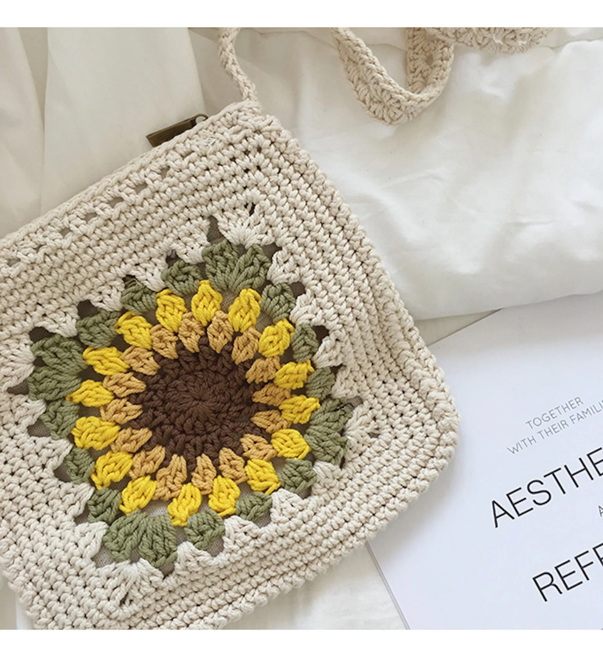 Elena Handbags Handmade Crochet Sunflower Purse