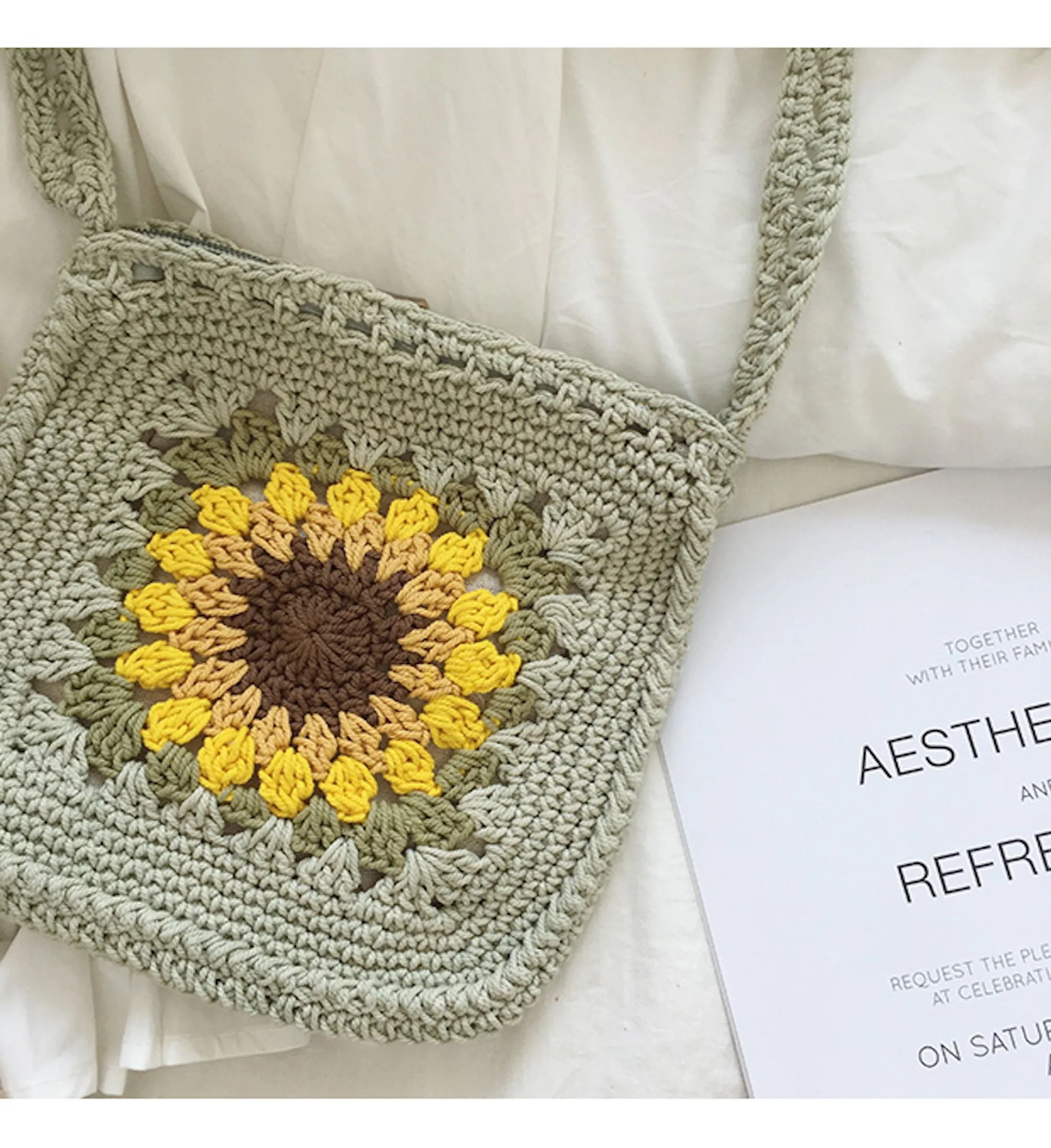 Elena Handbags Handmade Crochet Sunflower Purse