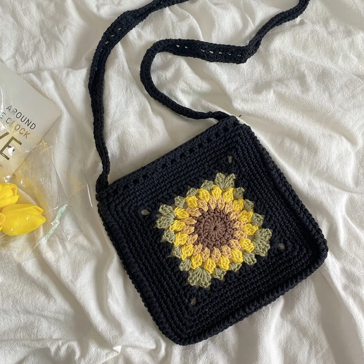 Elena Handbags Handmade Crochet Sunflower Purse