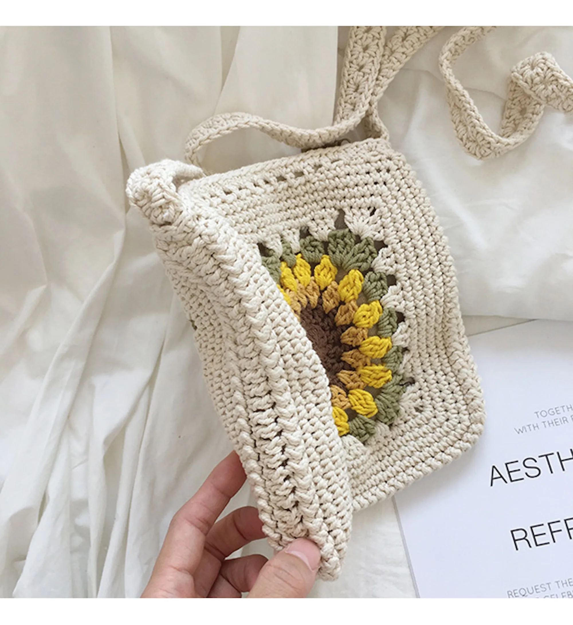 Elena Handbags Handmade Crochet Sunflower Purse