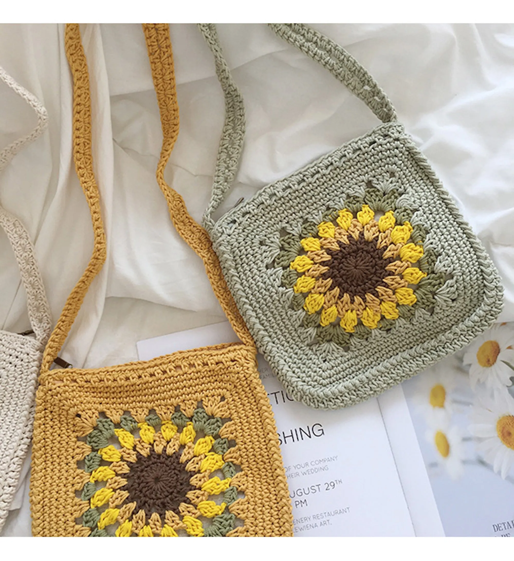 Elena Handbags Handmade Crochet Sunflower Purse