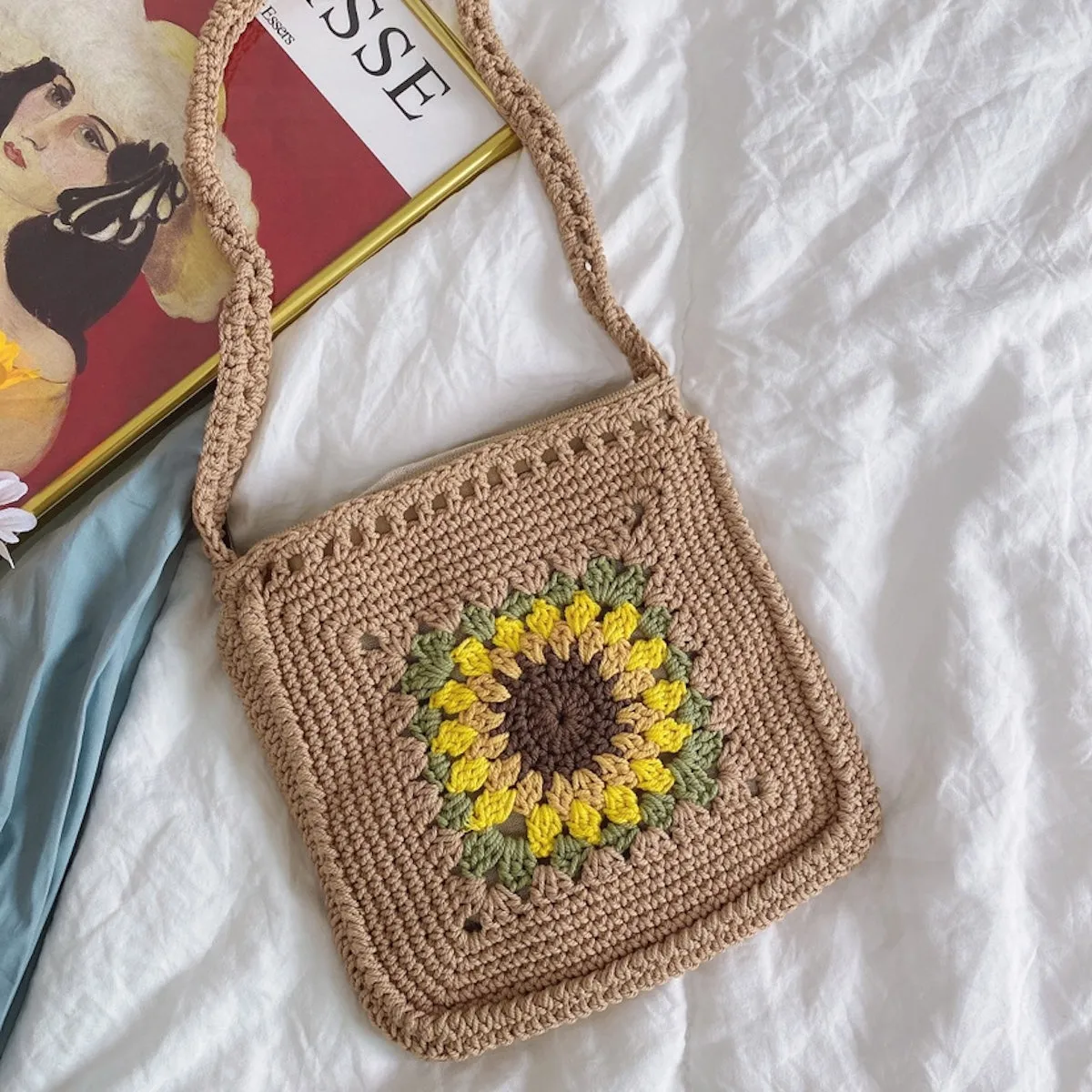 Elena Handbags Handmade Crochet Sunflower Purse