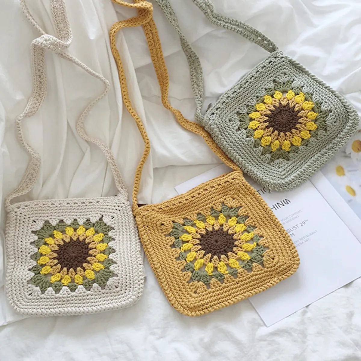 Elena Handbags Handmade Crochet Sunflower Purse