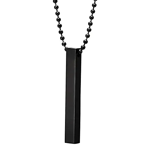 Fashion Frill Men's Jewellery 3D Cuboid Vertical Bar/Stick Stainless Steel Black Silver Locket Pendant Necklace Chain For Men Boys and Men Unisex Pendant (Classic)