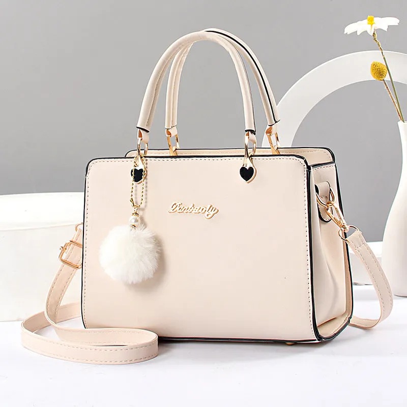 Fashion Fur Ball Pendant Tote Women's Bag Solid Color Texture Handheld Small Bag