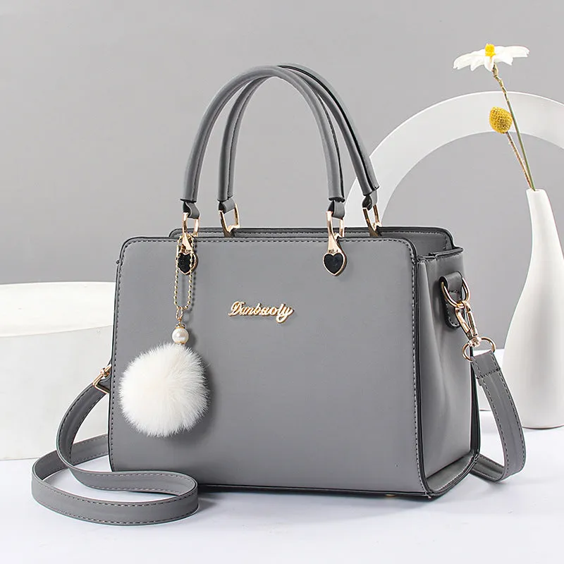 Fashion Fur Ball Pendant Tote Women's Bag Solid Color Texture Handheld Small Bag