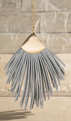 Feather shaped faux leather tassel necklace