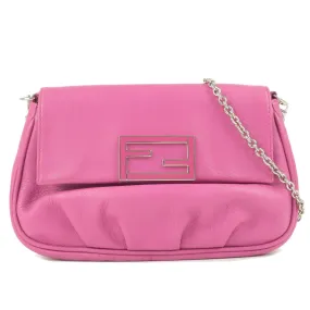 FENDI Logo Leather Chain Shoulder Bag Purse Pink 8M0276