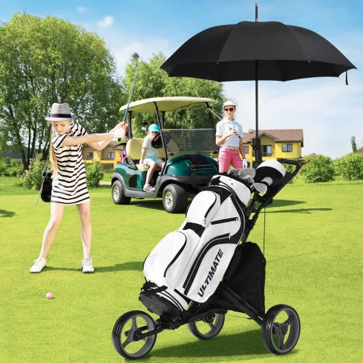 Folding 3 Wheels Golf Push Cart with Bag Scoreboard Adjustable Handle-Gray