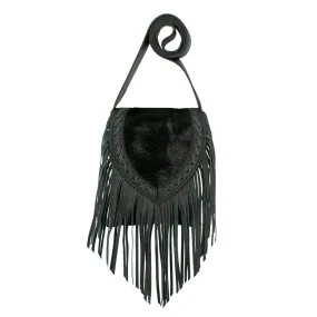 Fringed Cowgirl Flap Bag Crossbody - Black Hair on Hide