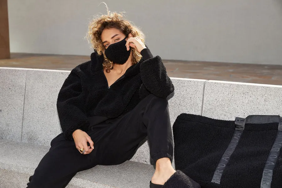 Fuzzy Shopper Tote in Black Faux Shearling