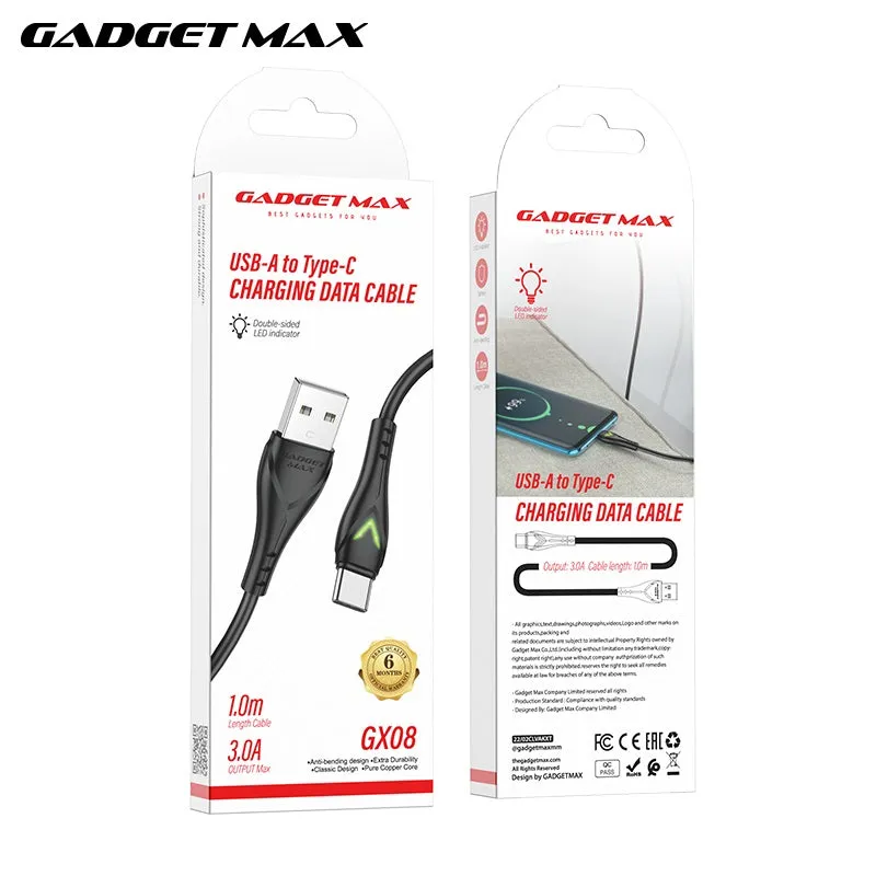 GADGET MAX GX08 TYPE-C 3A CHARGING DATA CABLE FOR TYPE-C (3A)(1M) - BLACK