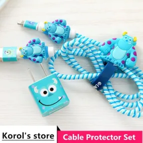 Good Gifts Lovely Cartoon USB Cable Earphone Protector Set with Cable Winder stickers Spiral Cord protector For iphone 5 6 6s 7