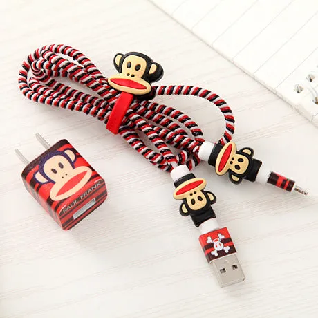 Good Gifts Lovely Cartoon USB Cable Earphone Protector Set with Cable Winder stickers Spiral Cord protector For iphone 5 6 6s 7