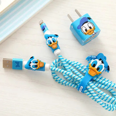 Good Gifts Lovely Cartoon USB Cable Earphone Protector Set with Cable Winder stickers Spiral Cord protector For iphone 5 6 6s 7