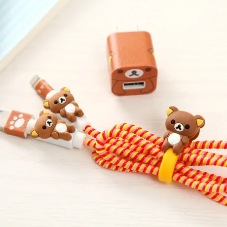 Good Gifts Lovely Cartoon USB Cable Earphone Protector Set with Cable Winder stickers Spiral Cord protector For iphone 5 6 6s 7