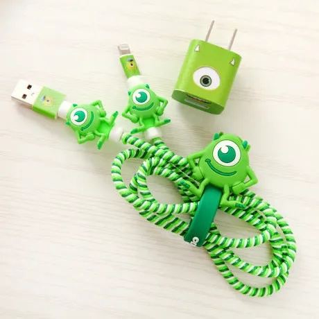 Good Gifts Lovely Cartoon USB Cable Earphone Protector Set with Cable Winder stickers Spiral Cord protector For iphone 5 6 6s 7