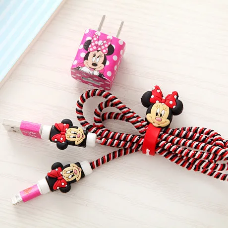 Good Gifts Lovely Cartoon USB Cable Earphone Protector Set with Cable Winder stickers Spiral Cord protector For iphone 5 6 6s 7