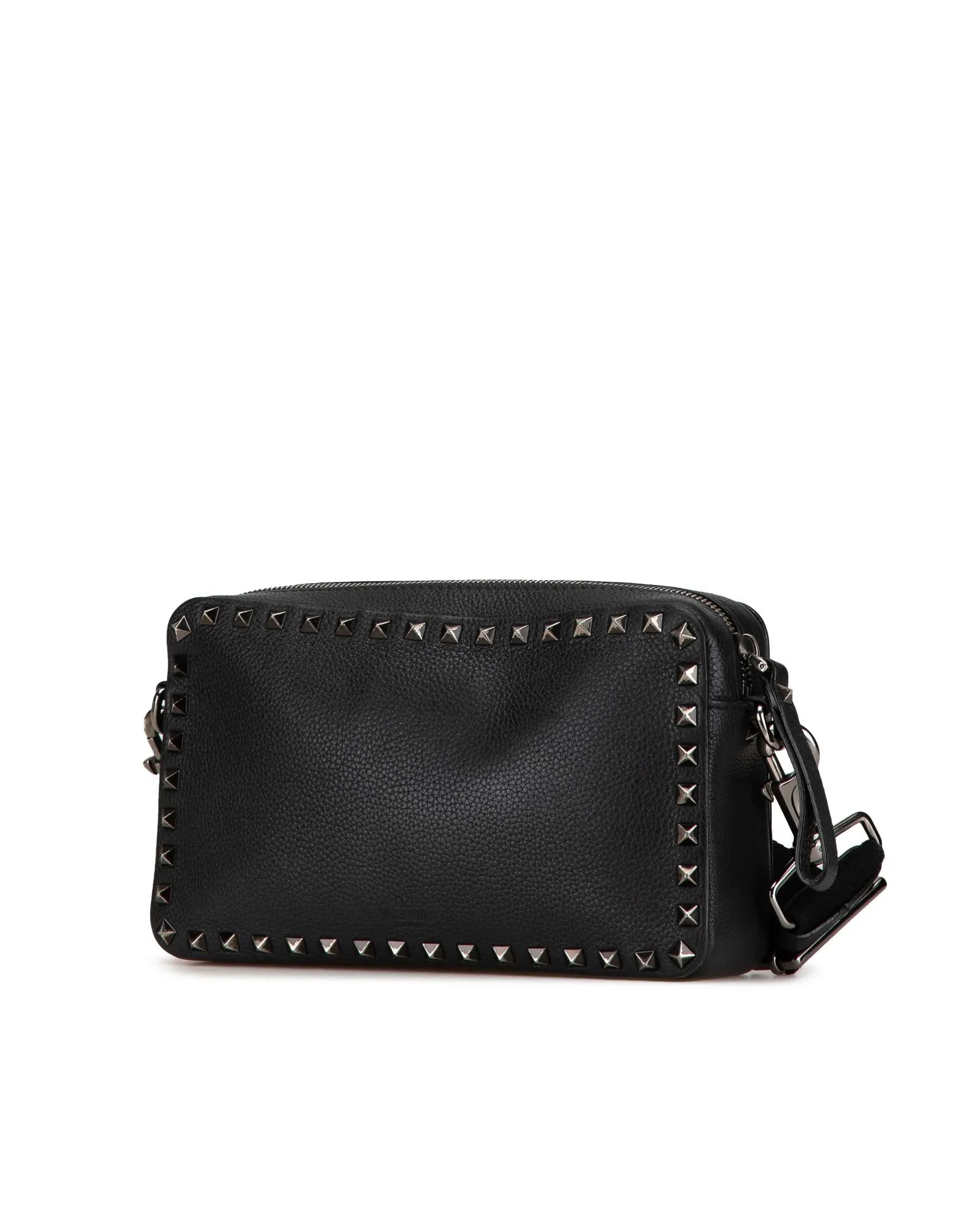 Grainy Calfskin Studded Crossbody Bag with Adjustable Strap