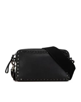 Grainy Calfskin Studded Crossbody Bag with Adjustable Strap