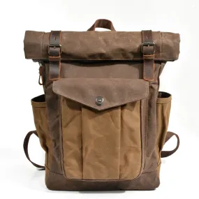 Handmade Leather Canvas Backpack Men Travel Backpacks Rucksack