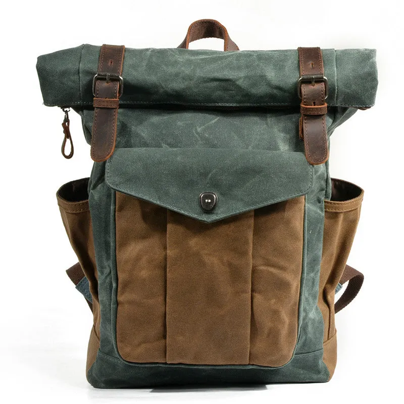 Handmade Leather Canvas Backpack Men Travel Backpacks Rucksack