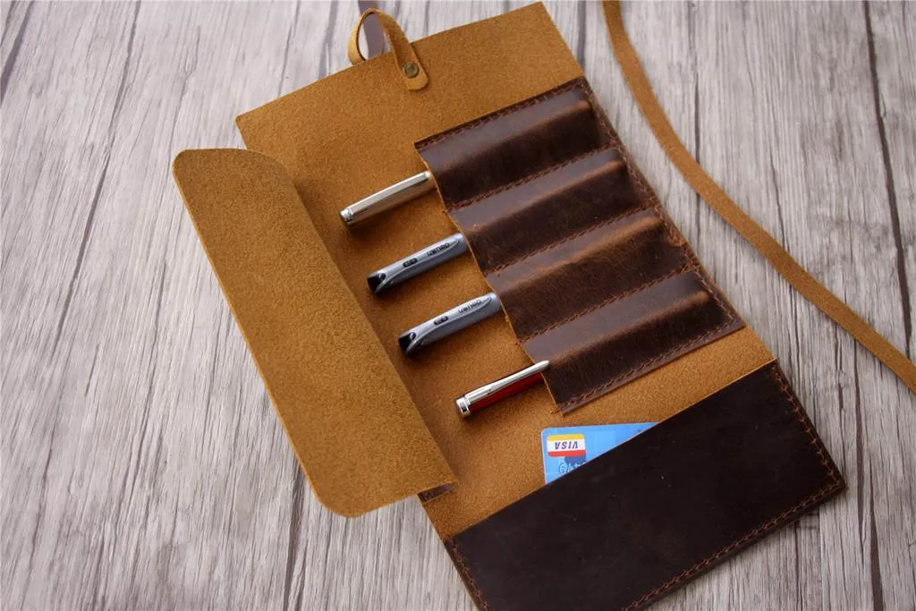 Handmade Leather Pencil Bag Holder Tool Case Roll