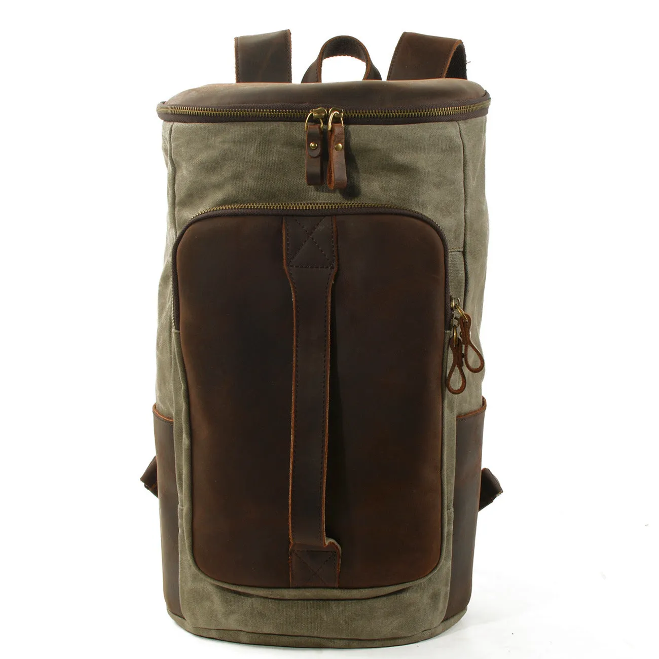 Handmade Waxed Canvas Leather Backpack Rucksack Travel Backpack School Backpack