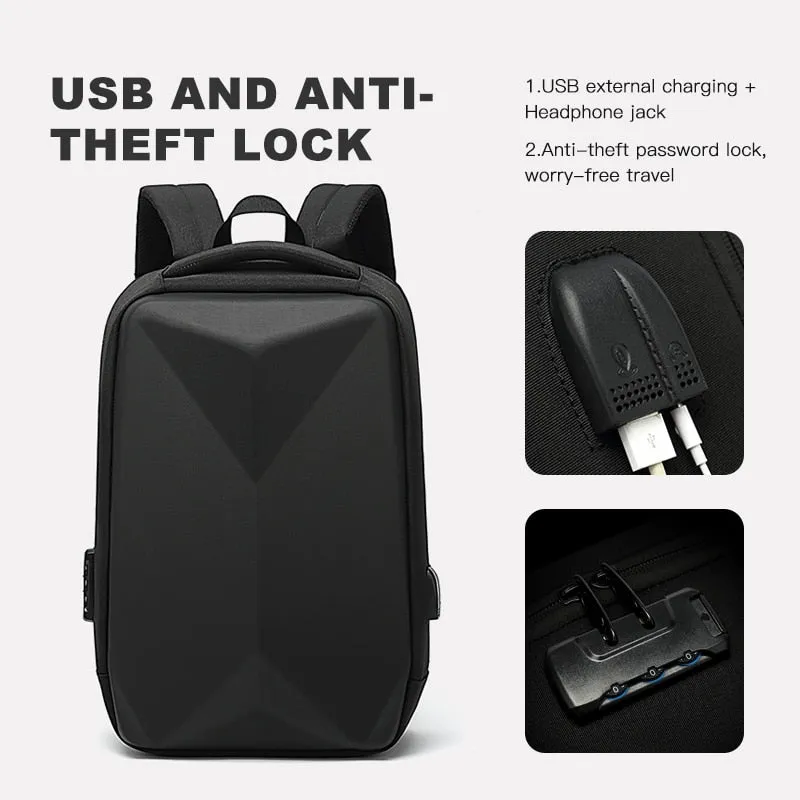 Hard Shell Men Backpack Anti-theft USB Charging Port 15.6 inch Laptop Backpacks Waterproof Backpack