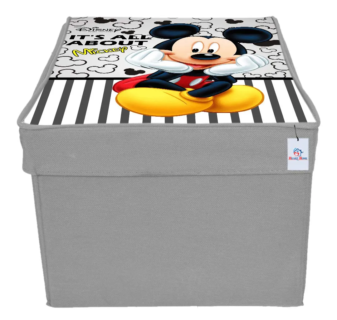 Heart Home Disney Team Mickey Print Non Woven 2 Pieces Fabric Foldable Saree,Shirt Cover Storage Organizer Box with With Lid, Extra Large (Grey & Cream)-KUBMART16338