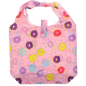 Heavy Duty Donut Patterned Baby Pink Shopping Bag in Pocket Pouch