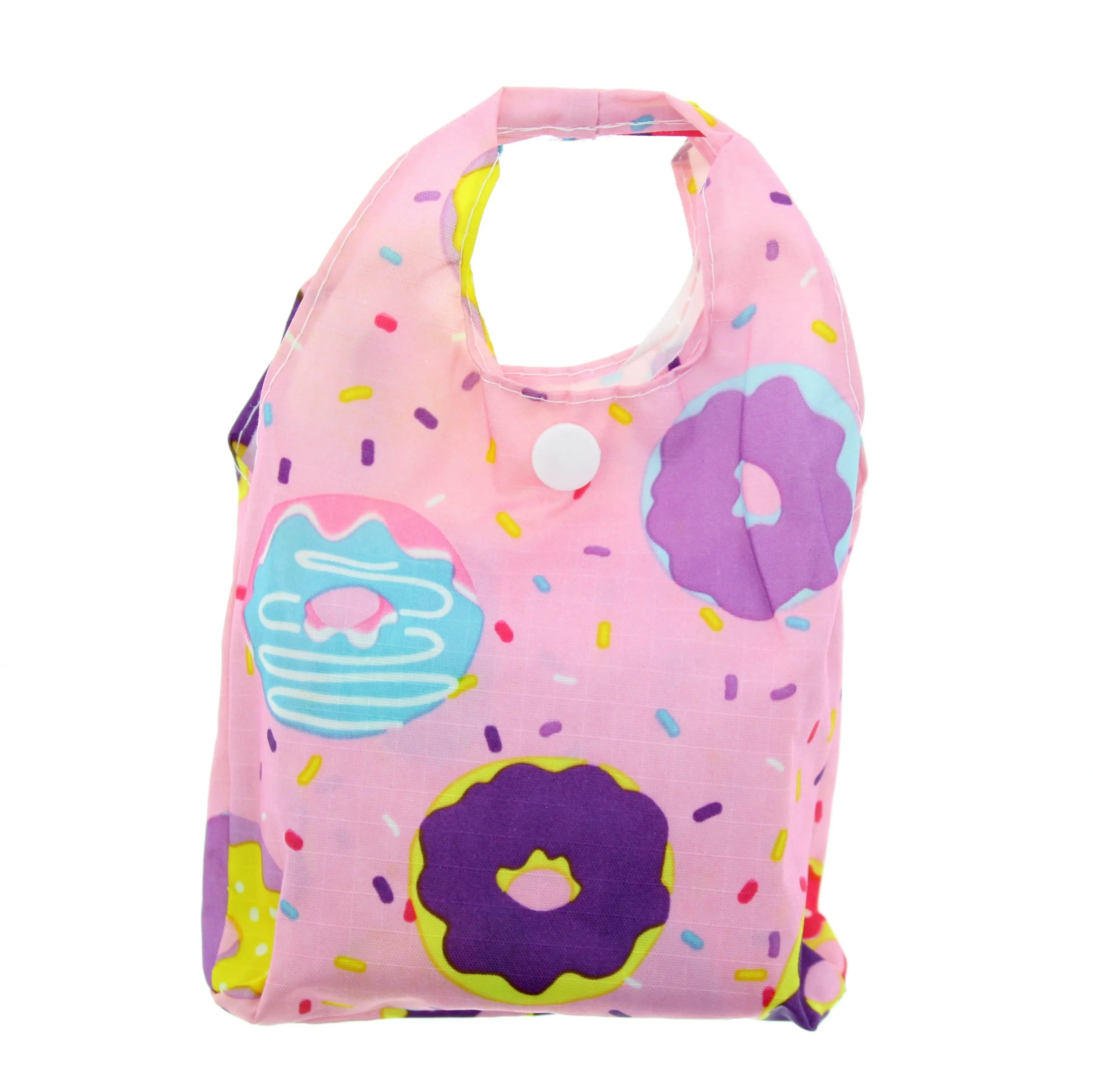 Heavy Duty Donut Patterned Baby Pink Shopping Bag in Pocket Pouch