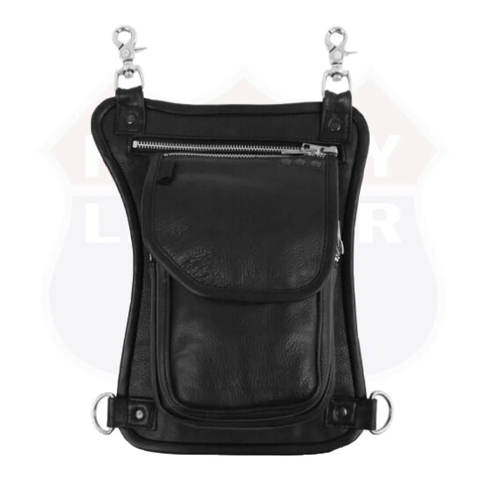 HL80191BLACK Thigh Bag made of Leather used as a drop leg bag