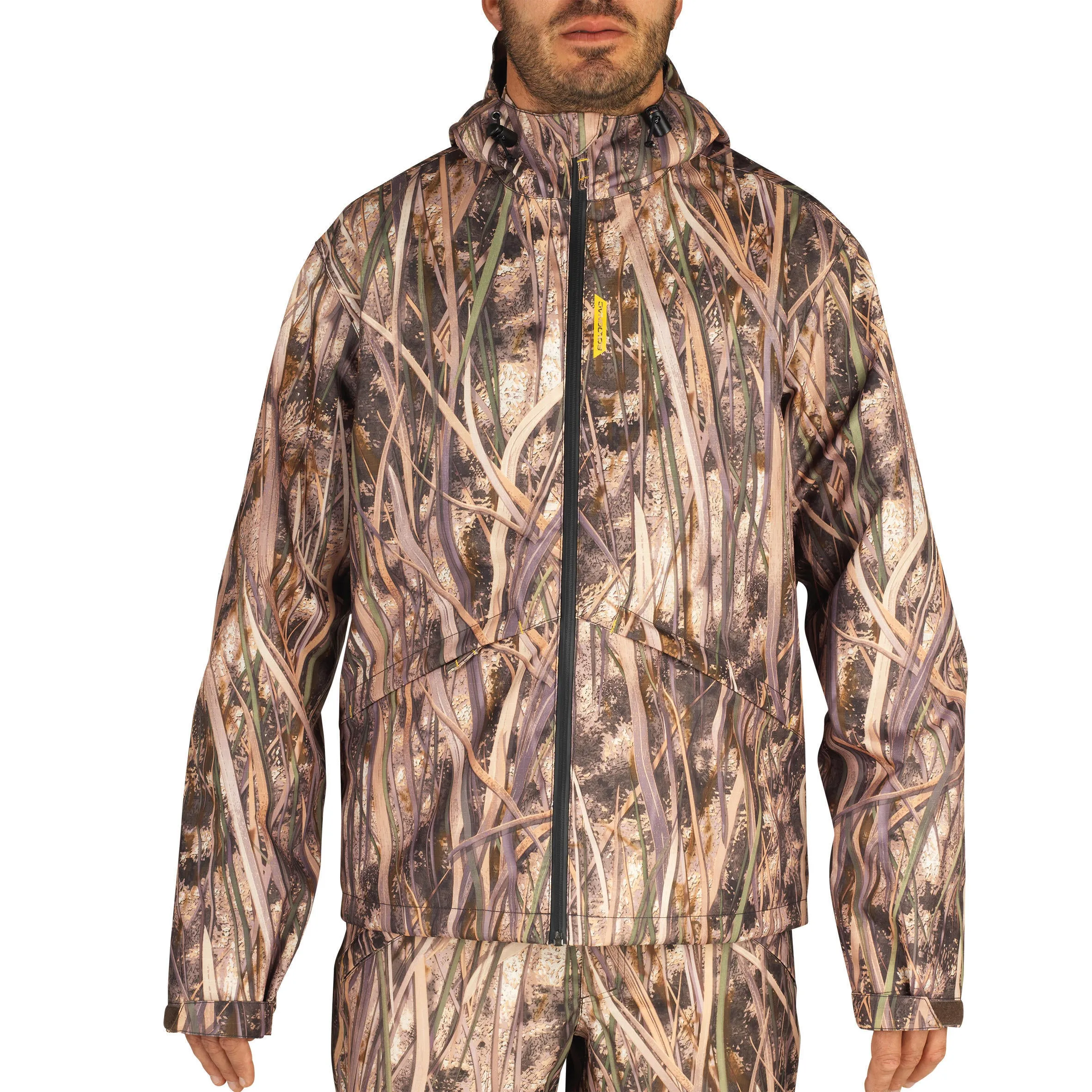 Hunting raincoat green 500 SOLOGNAC, olive black/coffee brown