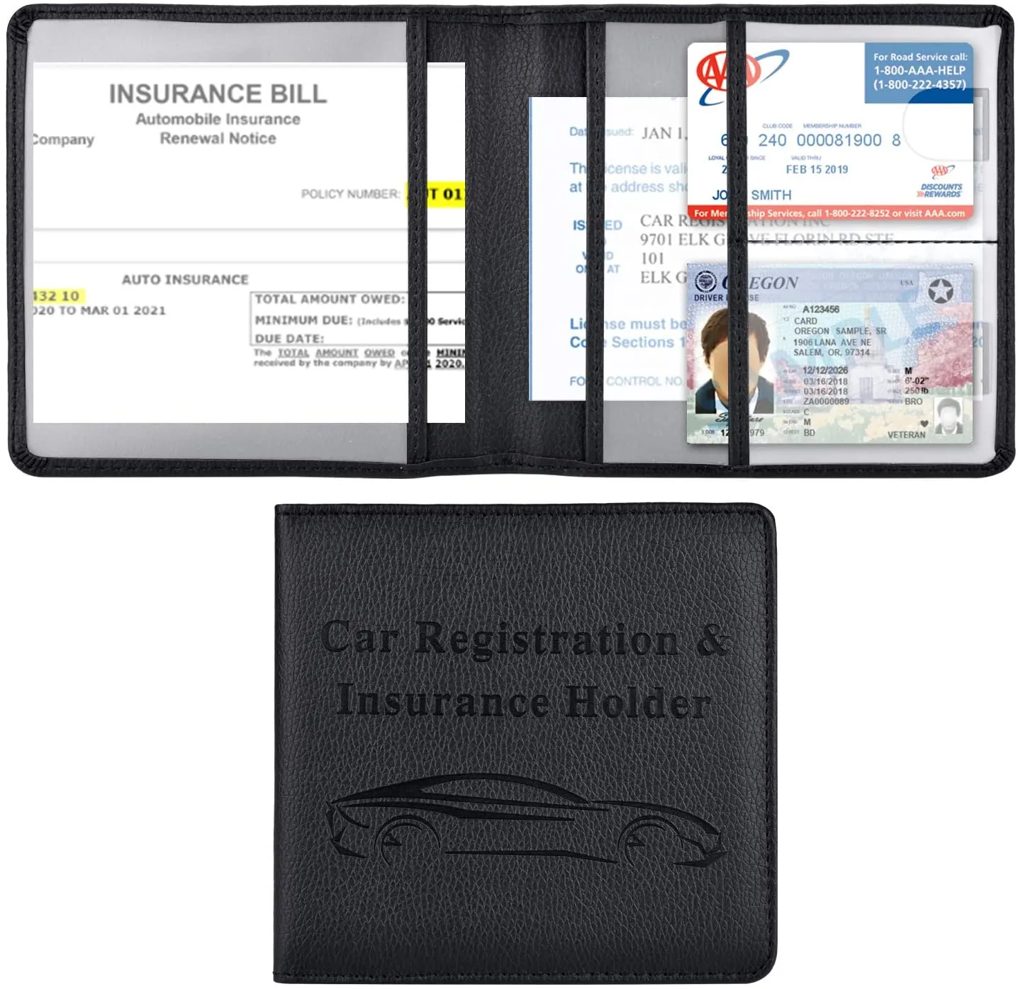 ITEM# 0036   Car Registration and Insurance Holder, Vehicle Glove Box Car Organizer Men Women Wallet Accessories Case for Cards, Essential Document, Driver License (Watch Video)