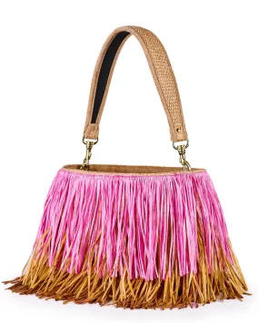 Jasmin Fringe Brown Raffia Crossbody Bag