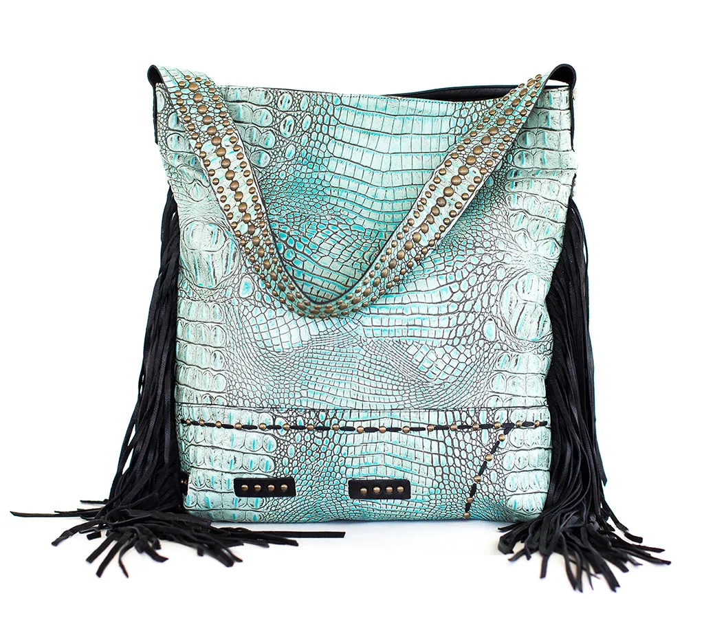 Juan Antonio Tooled Hornback Turquoise Shoulder Bag