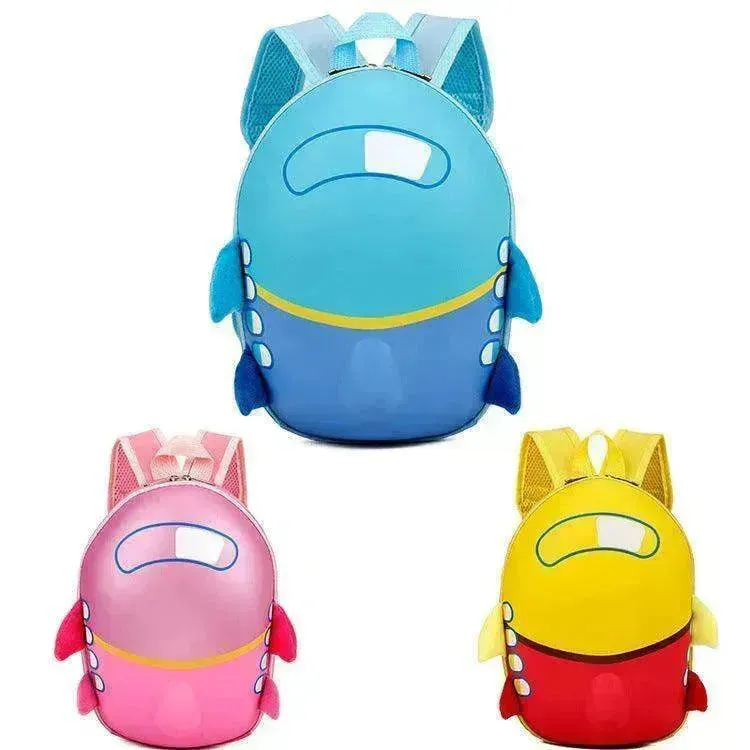 Kids' Cartoon Aircraft Hard Shell Backpack: Waterproof, Double Shoulder Bag